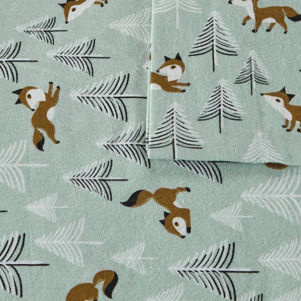 Alt View 5. Gracie Mills - Gracie Mills Toasty Cotton Flannel Printed Sheet Set - Seafoam Foxes.