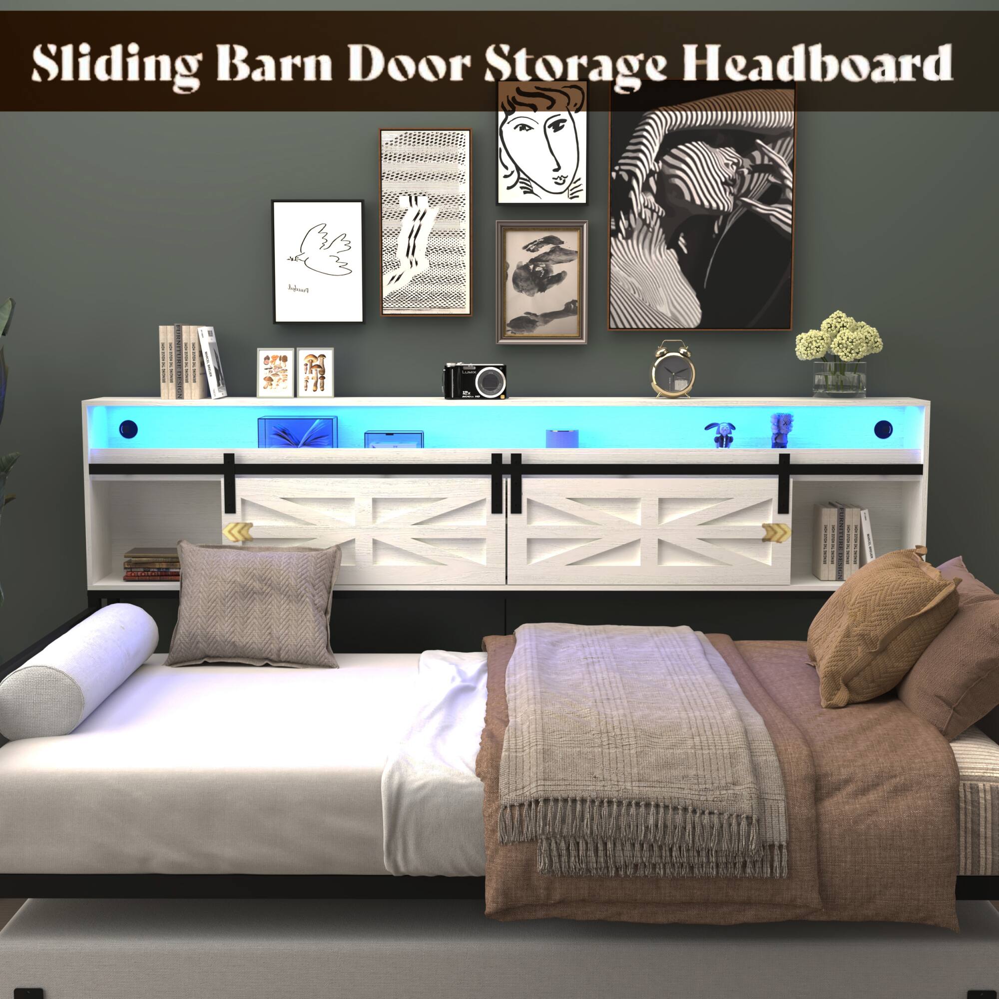 Sliding Barn Door Storage Headboard