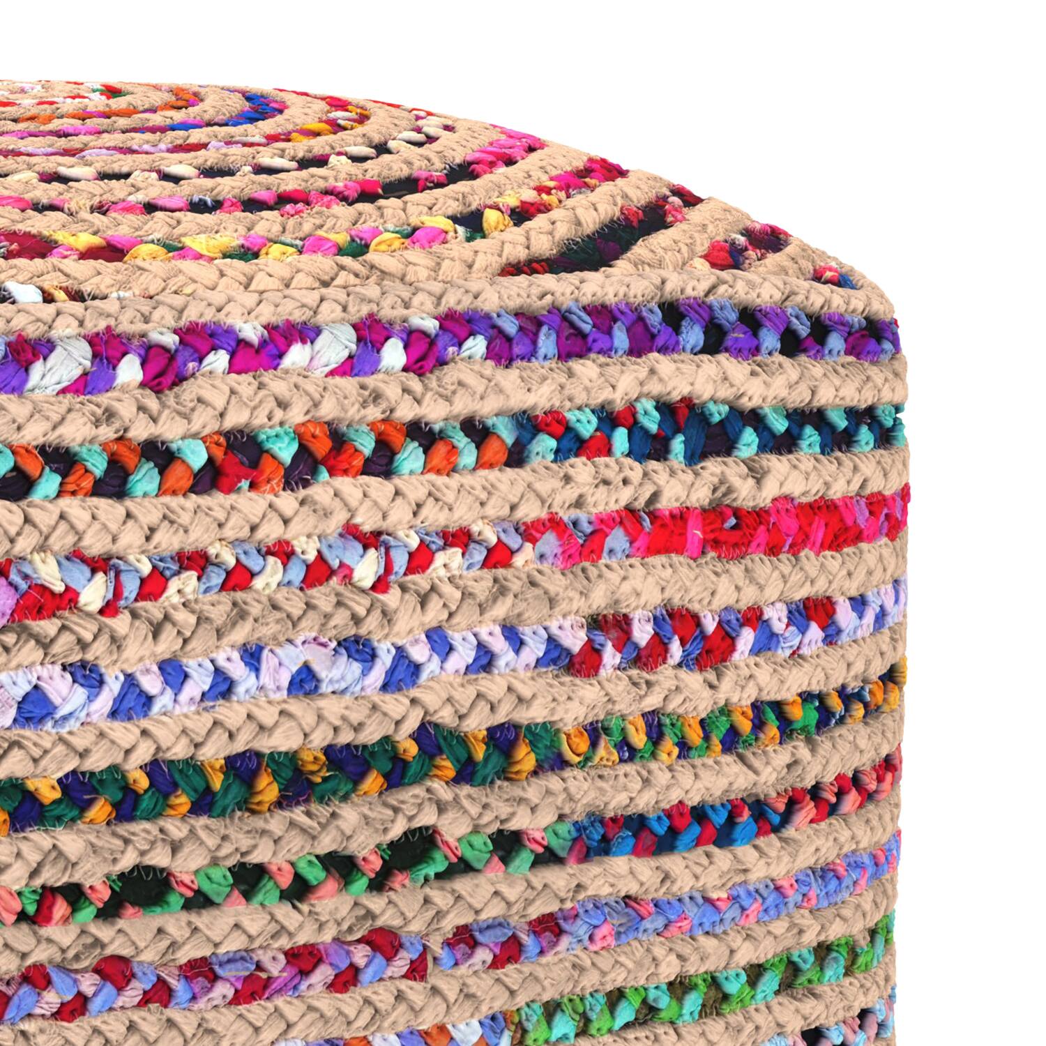 Alt View 2. Simpli Home - Margo 20 inch Wide Boho Pouf in Multicolor Natural Jute/Cotton Chindi, Assembled - Multi Color.