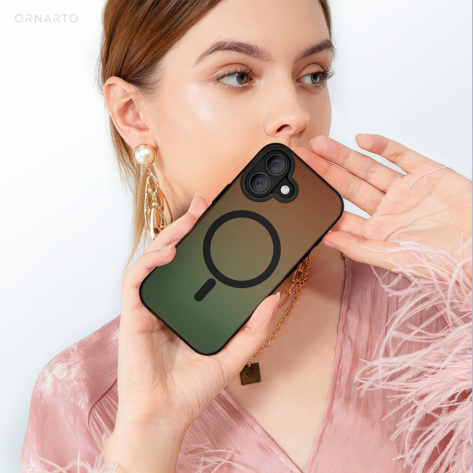 Alt View 5. Ornarto - ORNARTO for iPhone 17 Case 6.3", Compatible with MagSafe, Electroplated Iridescent Protective Phone Case-Midnight Black - Midnight Black.