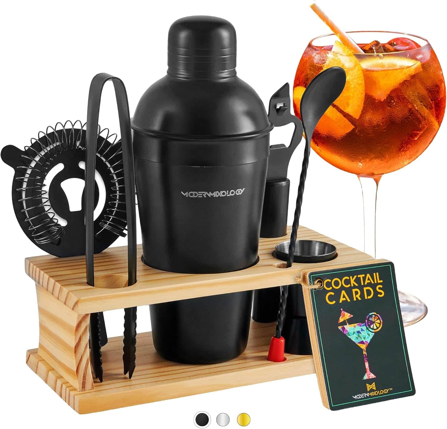 Zulay Kitchen - Cocktail Shaker Set - 8 Piece Bartender Kit with Martini Shaker and Bar Accessories by Modern Mixology - Matte Black