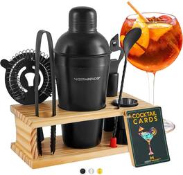 Zulay Kitchen - Cocktail Shaker Set - 8 Piece Bartender Kit with Martini Shaker and Bar Accessories by Modern Mixology - Matte Black