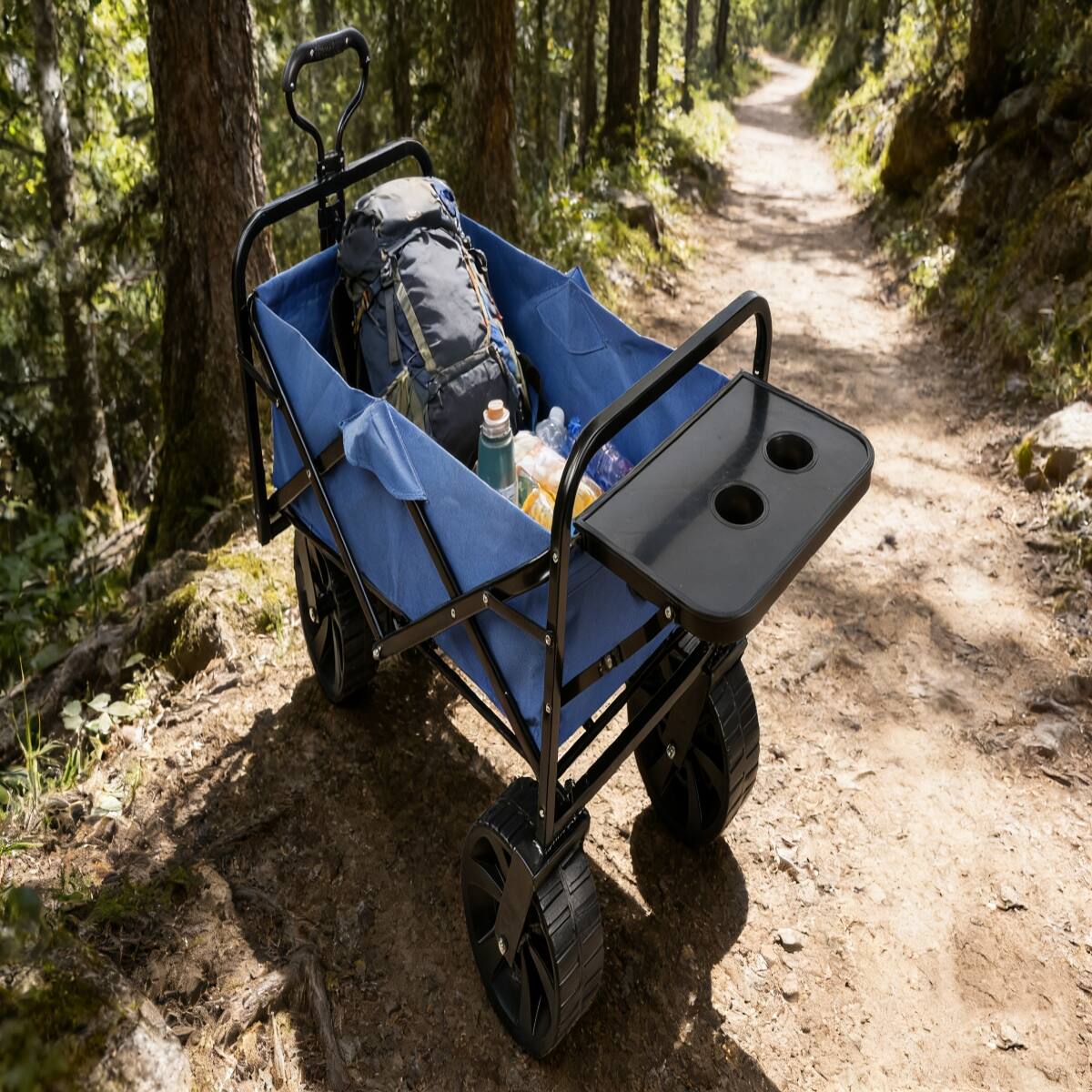 Angle. Loheer - Loheer Folding Garden Wagon, Blue Collapsible Steel Utility Cart with 150 lb Capacity.