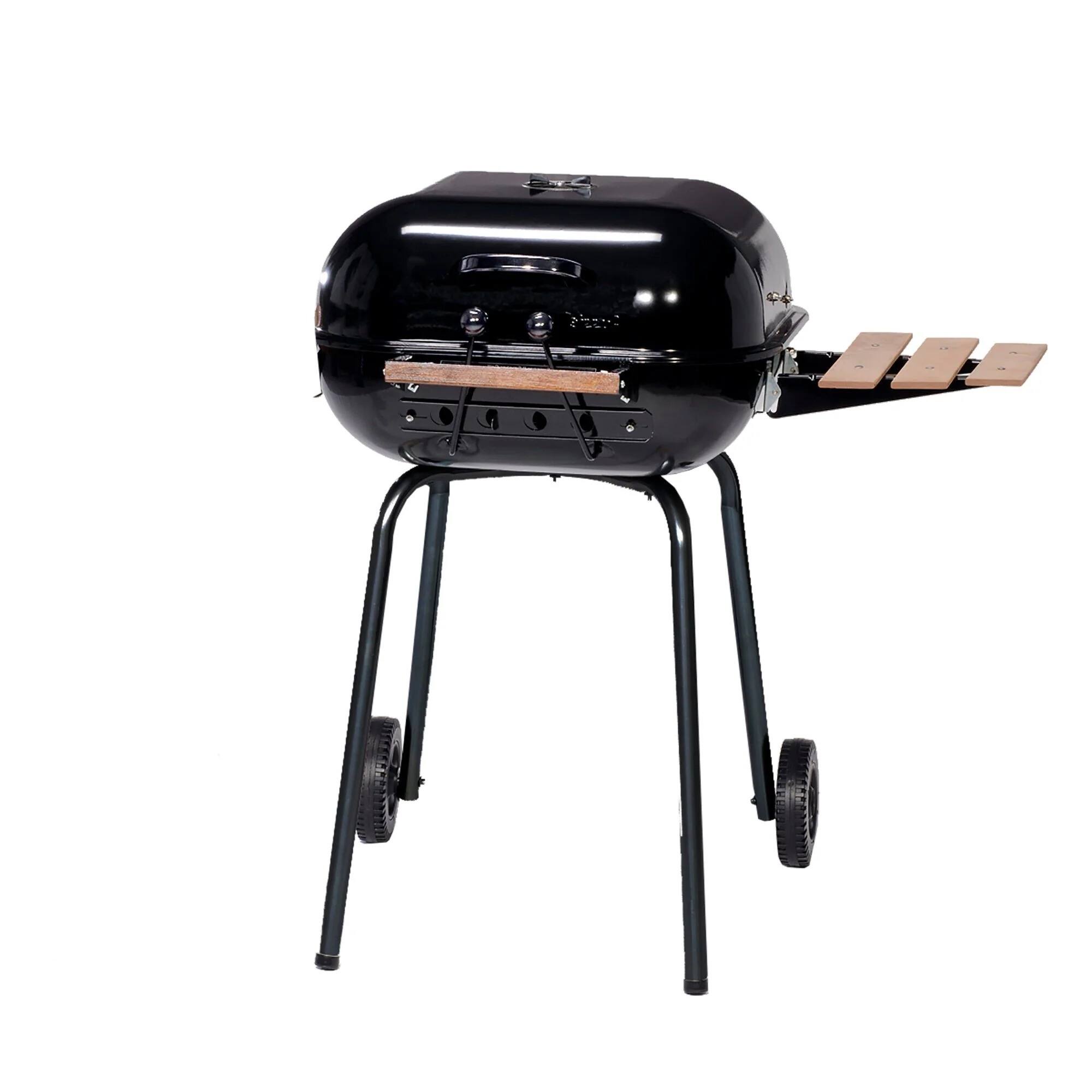 Front. Americana Grills - Americana The Swinger Portable Charcoal BBQ Grill w/ One Side Table, Black.