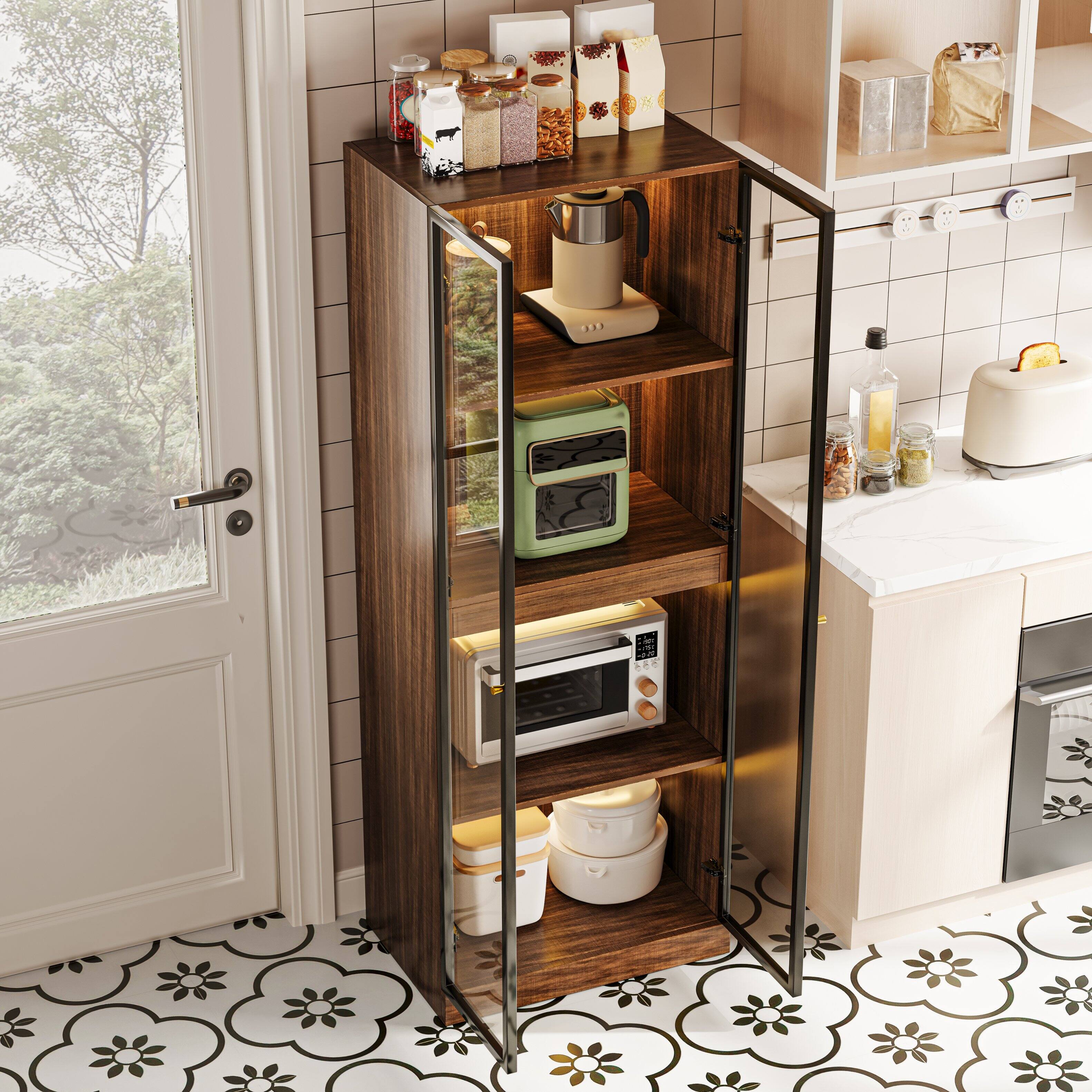 Alt View 2. MSOOB - 23.6‘’ Glass Display Cabinet With Led Lights Tempered Glass Curio Cabinet For China Liquor Collectibles - Brown.