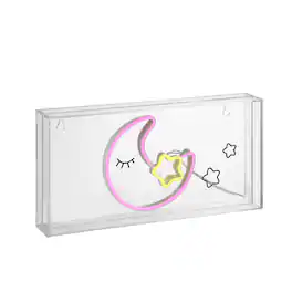 Jonathan Y - Moon 11.8" Contemporary Glam Acrylic Box USB Operated LED Neon Light - Pink/Yellow