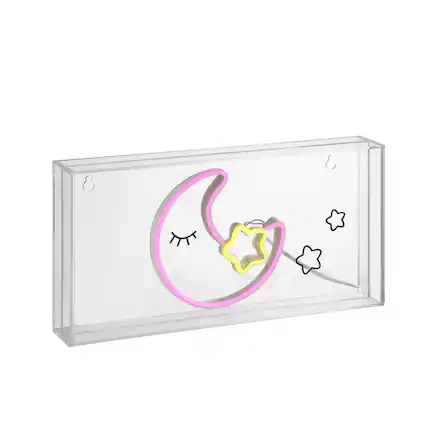 Front. Jonathan Y - Moon 11.8" Contemporary Glam Acrylic Box USB Operated LED Neon Light, Pink/Yellow - Pink/Yellow.