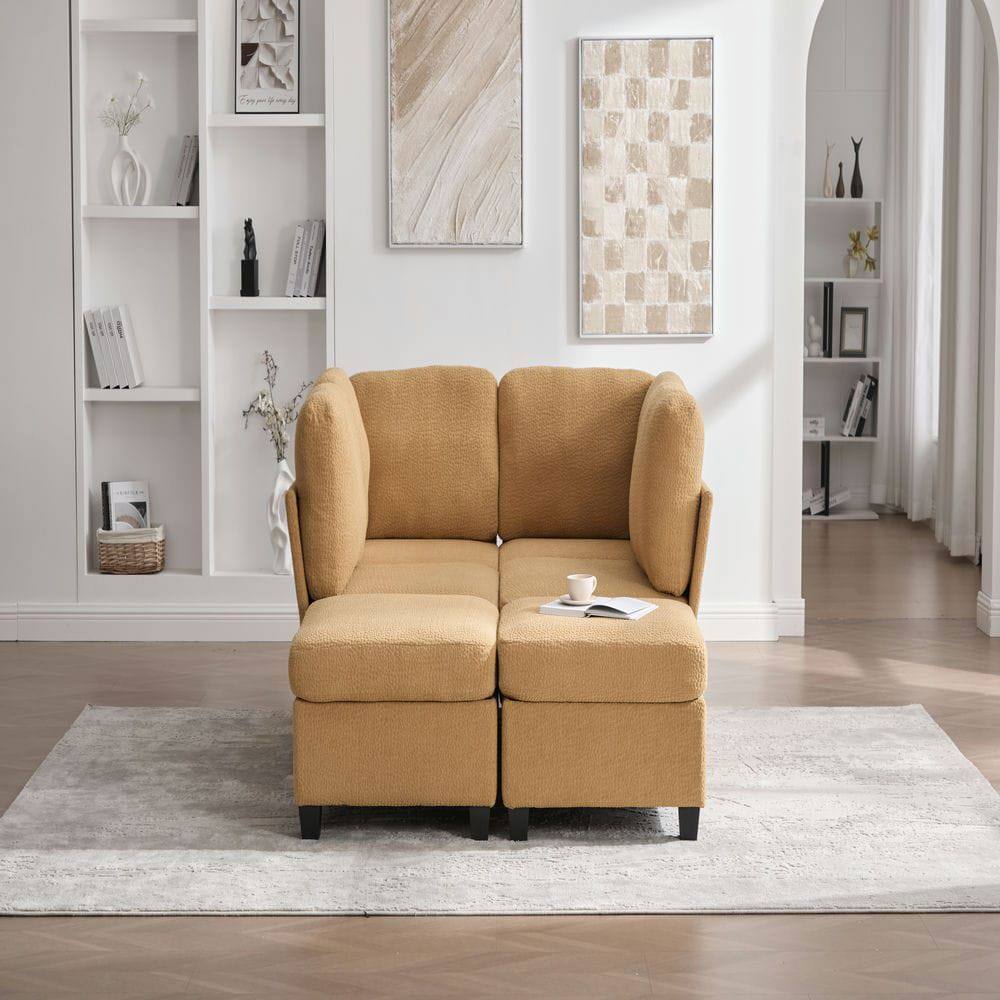 Alt View 1. Resenkos - U-Shaped 6-Seat Sectional, Configurable Modular Design with Chaise and Storage Ottoman, Mustard Yellow - Yellow.