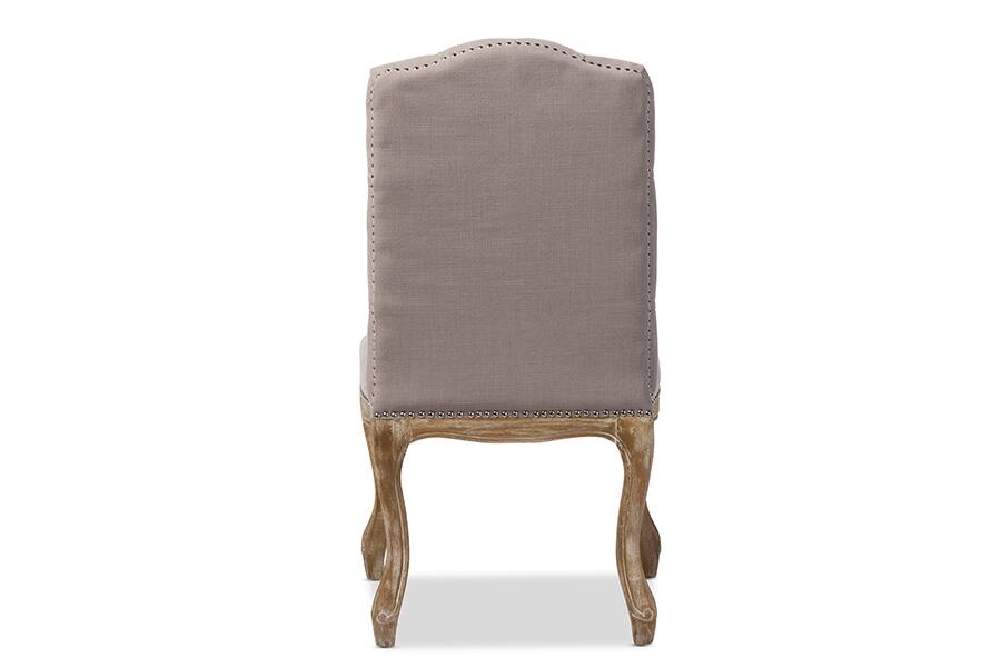 Angle. Baxton Studio - Hudson French Country Cottage Weathered Oak Fabric Button-tufted Upholstered Dining Chair - Beige.