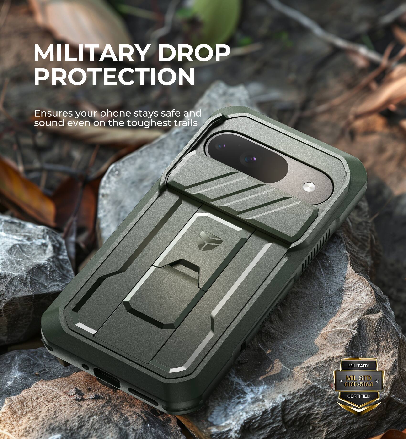 MILITARY DROP PROTECTION
Ensures your phone stays safe and sound even on the toughest trails
MILITARY MIL STD 810H-516.8 CERTIFIED