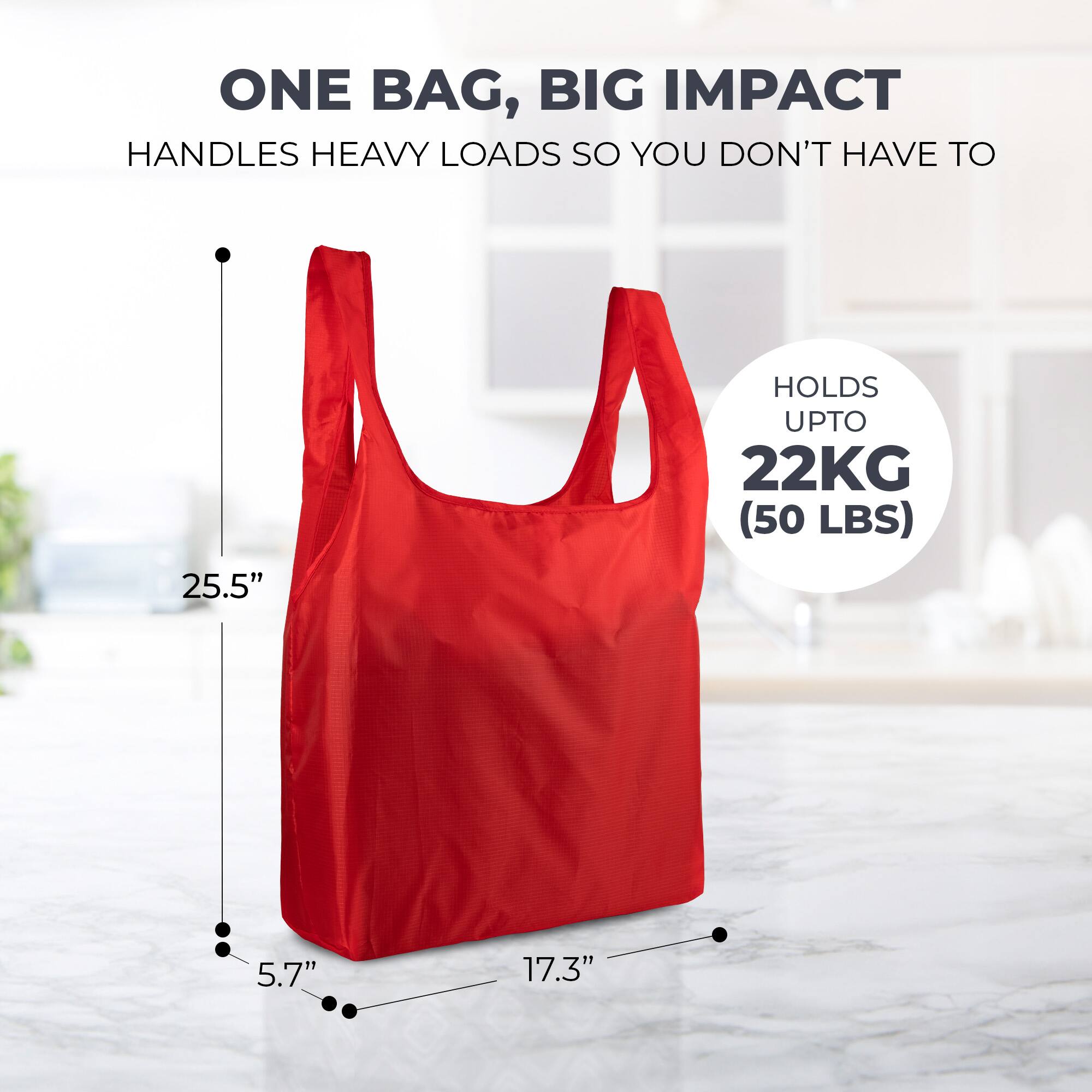 ONE BAG, BIG IMPACT  
HANDLES HEAVY LOADS SO YOU DON'T HAVE TO  

25.5"  
HOLDS UPTO 22KG (50 LBS)  
5.7"  
17.3"