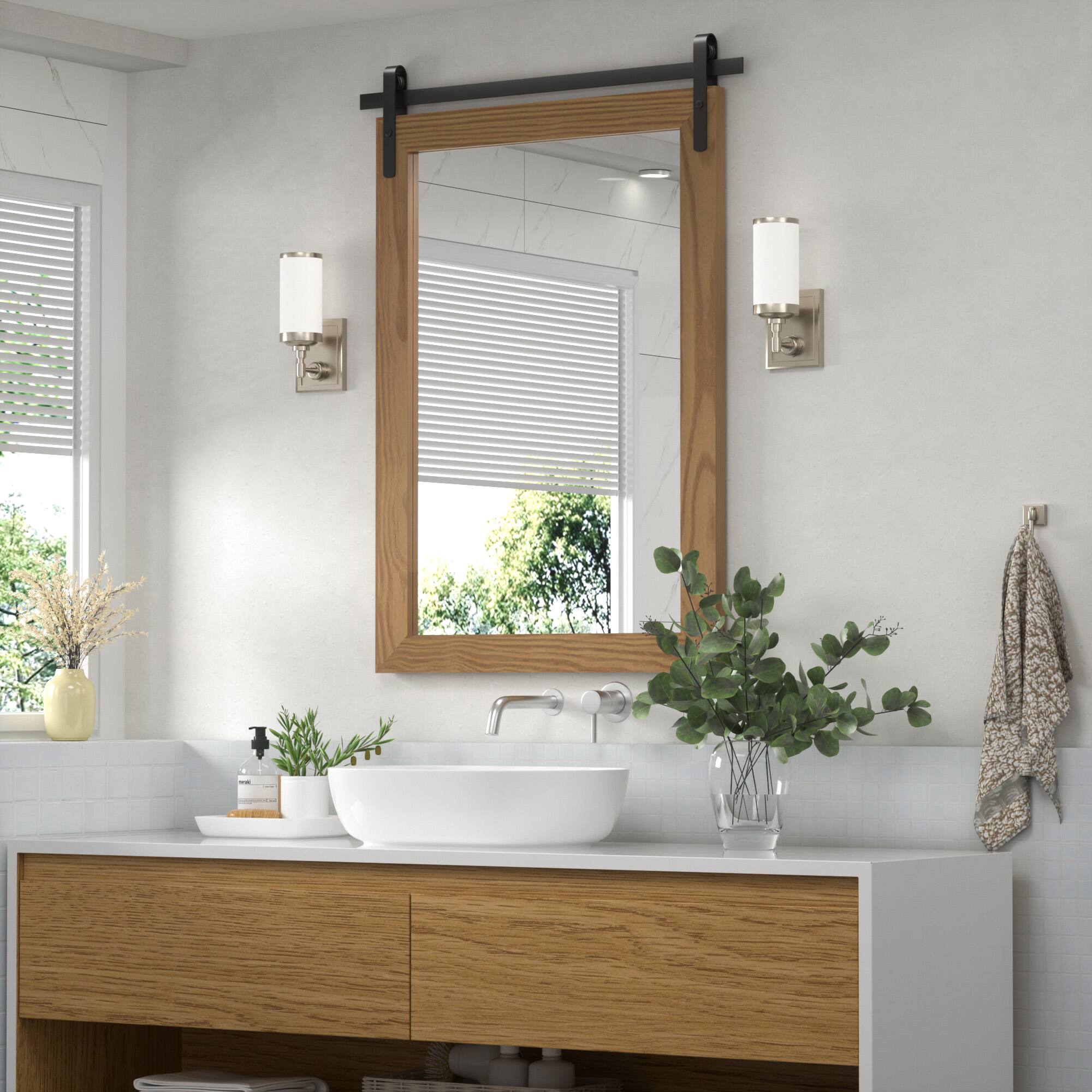 Back. PAIHOME - Wood Wall Mirror Waterproof Modern Farmhouse Accent Rectangular Bathroom Mirror Bedroom Living Room Decor Mirror - Brown - 22"x30".