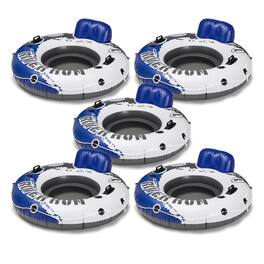 Intex - River Run 1 Person Inflatable Floating Tube Lake/Pool/Ocean Raft (5 Pack) - White, Black, Blue
