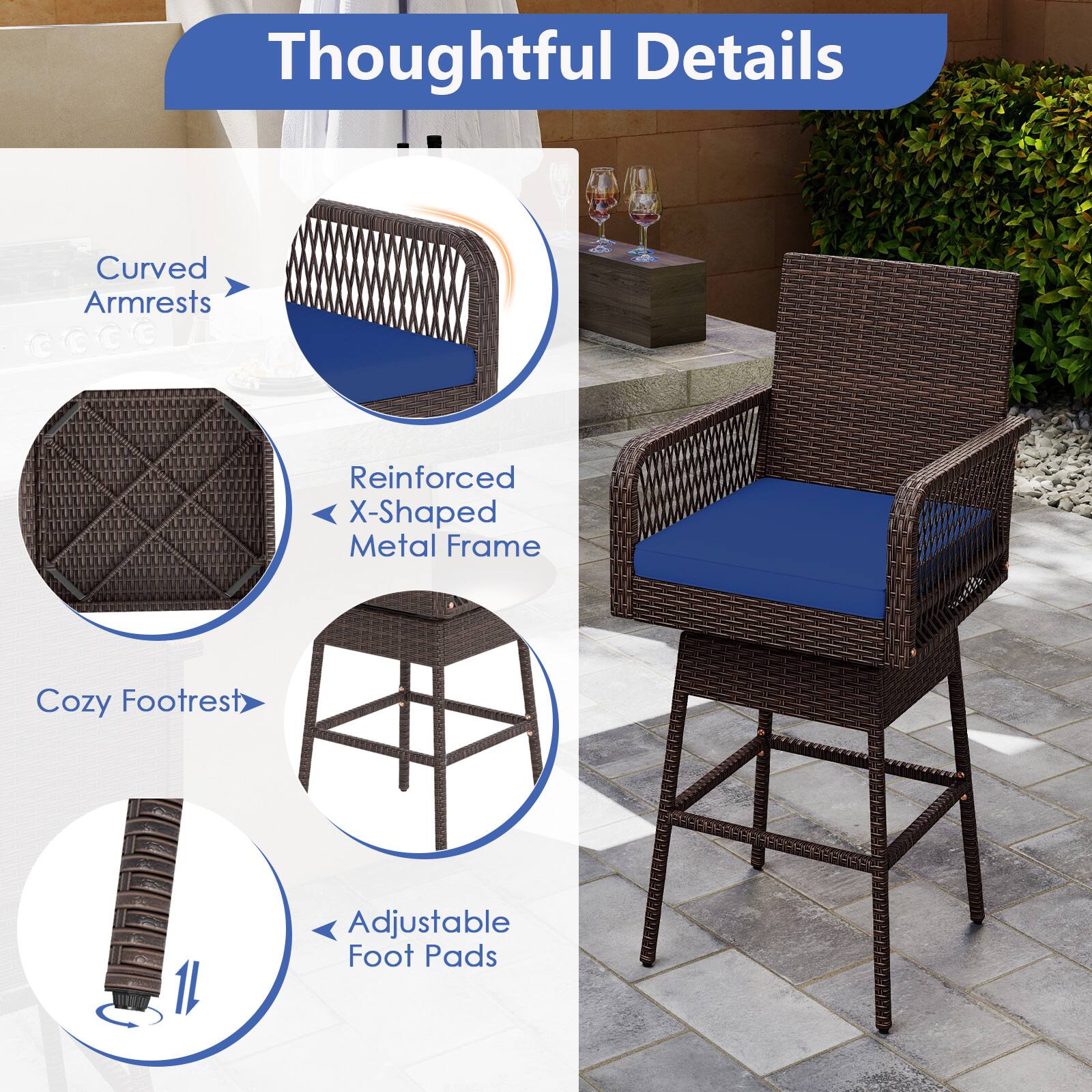 Thoughtful Details

- Curved Armrests
- Reinforced X-Shaped Metal Frame
- Cozy Footrest
- Adjustable Foot Pads