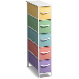 Sorbus - 5 Drawers Narrow Dresser with Steel Frame, Wood Top & Fabric Bins for Small Spaces, Closets, Bedrooms, Bathrooms - Pastel