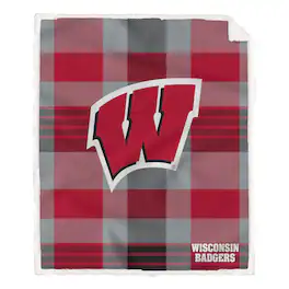 Pegasus - Wisconsin Badgers 60" x 70" Plaid Steel Royal Plush Sherpa Blanket - Multicolor