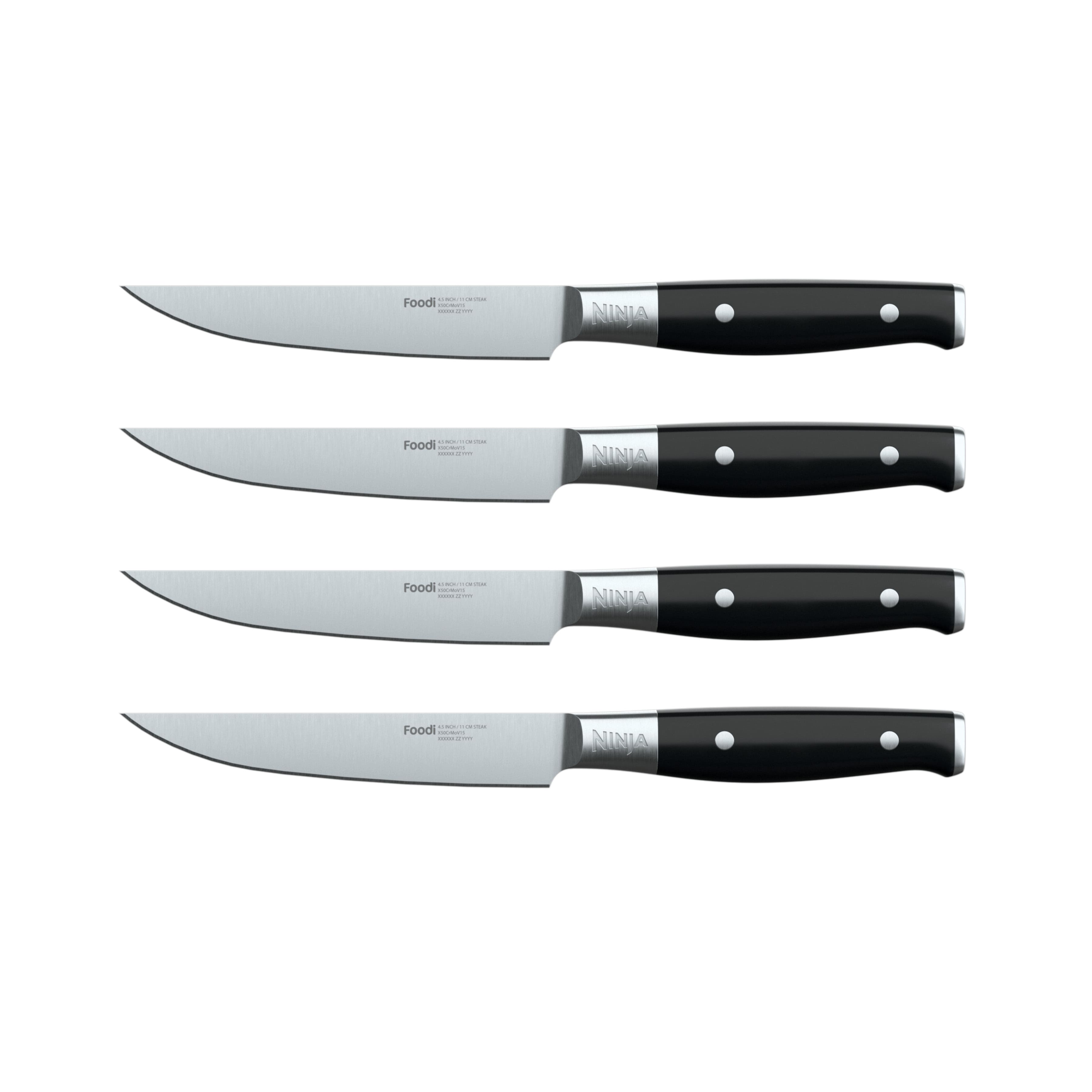 Angle. Ninja - Ninja Foodi NeverDull System Premium German Stainless Steel 4-Piece Steak Knife Set - Black.