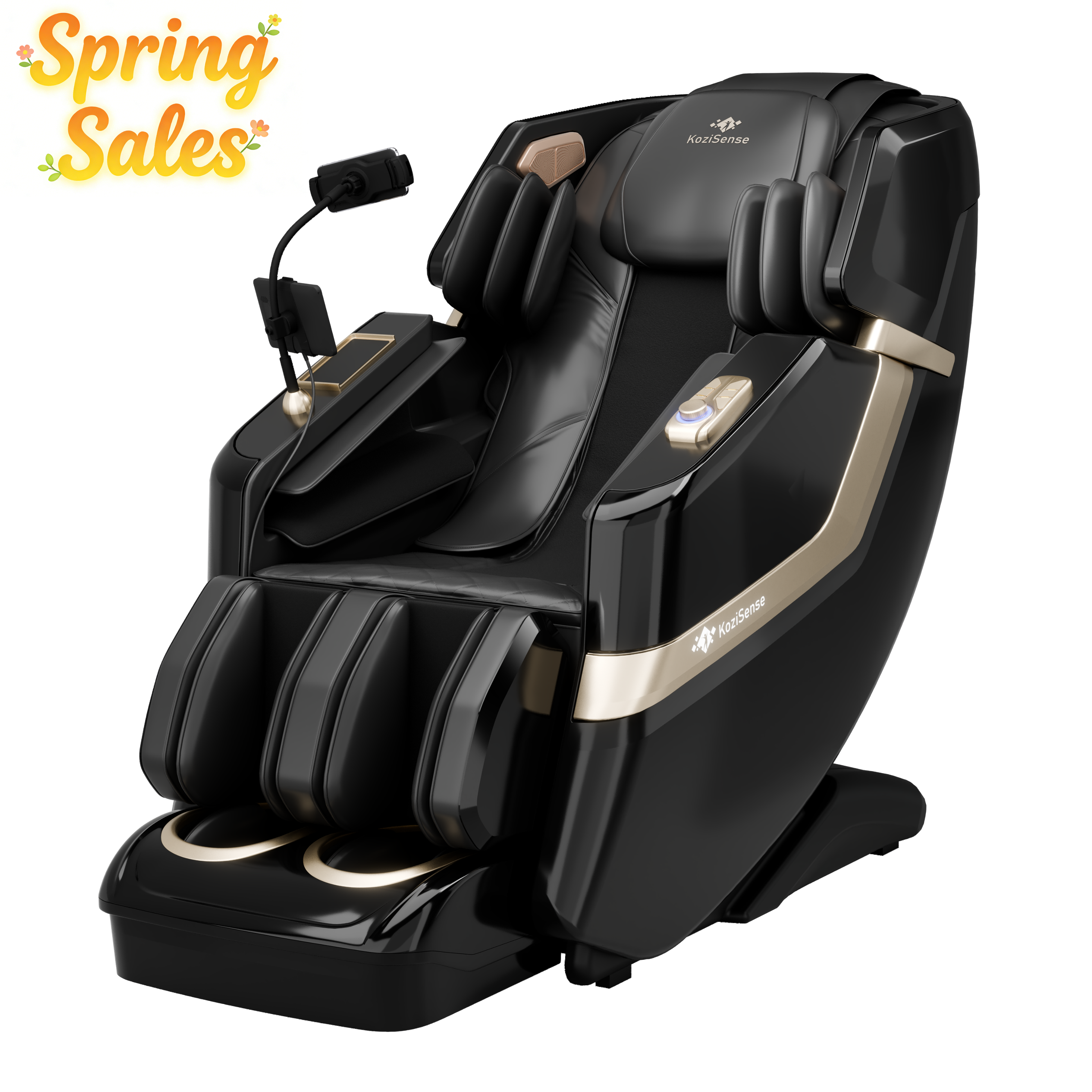 KoziSense - KZ-313 3D Heated Jade Stone Roller Massage Chair,Deep Zero Gravity,SL-Track,Heat,Backlit Touch Screen,Wireless Charger - Black
