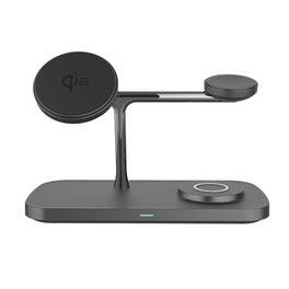 RISOKEYS - 3-in-1 Desktop Qi2 Magnetic Wireless Charger - 15W Phone Stand Compatible with Apple Samsung Watch and Earphones - Black
