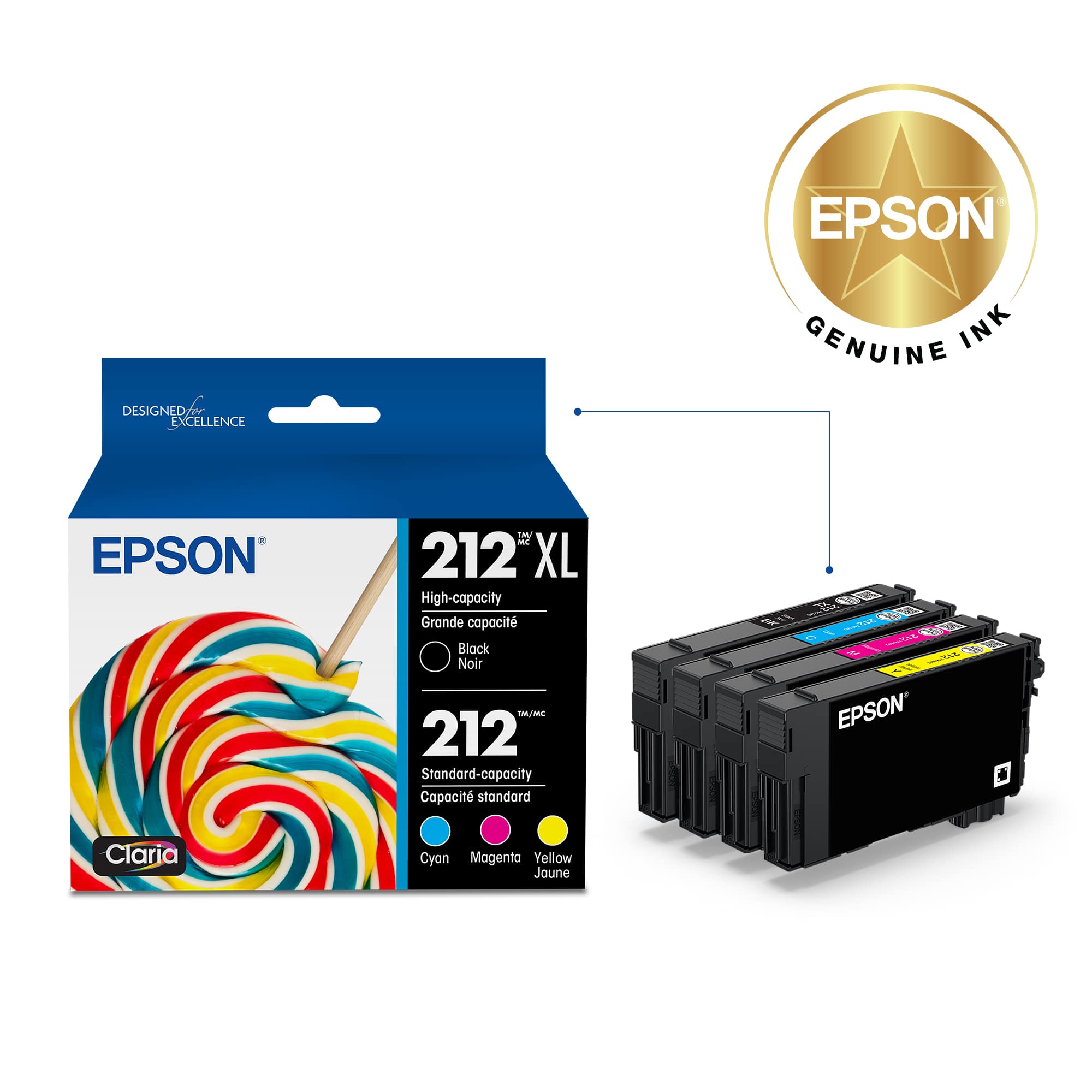 EPSON GENUINE INK 212 XL High-capacity Grande capacit Block Noir IM - 212 Standard-capacity Capocit standard n EPSON Claria Cyan Magenta Yellow Jaune