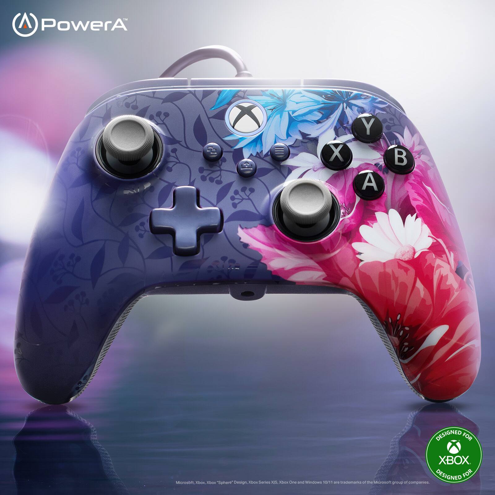 - PowerA X + X Y A B  
DESIGNED FOR XBOX  
DESIGNED FOR  
Microson Xbox "Sphere" Design bon Seris A  
ANU One an Winstiars 0/11 are .  
eemarts of the Microson group af companies