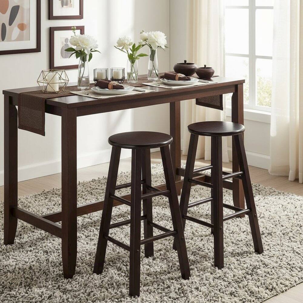 Alt View 3. FurniFact - 2-Piece Bar Stool Set - Espresso.