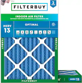 Filterbuy - 19x23x2 MERV 13 Smoke & Allergy Defense, Electrostatic Pleated HVAC AC Furnace Air Filters Replacement (2-Pack) - Blue