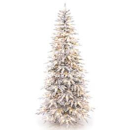 Costway - 8 ft Flocked Cypress Christmas Tree with 935 Full PE Branch Tips, 440 LED Lights Sparse-Style - White
