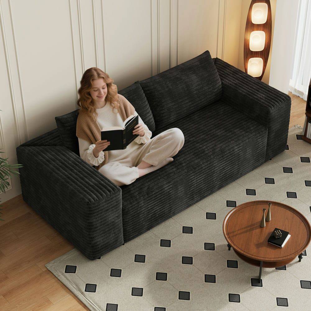 Alt View 8. Kadyn - 78.8" Corduroy Fabric Loveseat Sofa, Deep Seat Couch, No Assembly, for Living Room & Apartment, Black - Black.