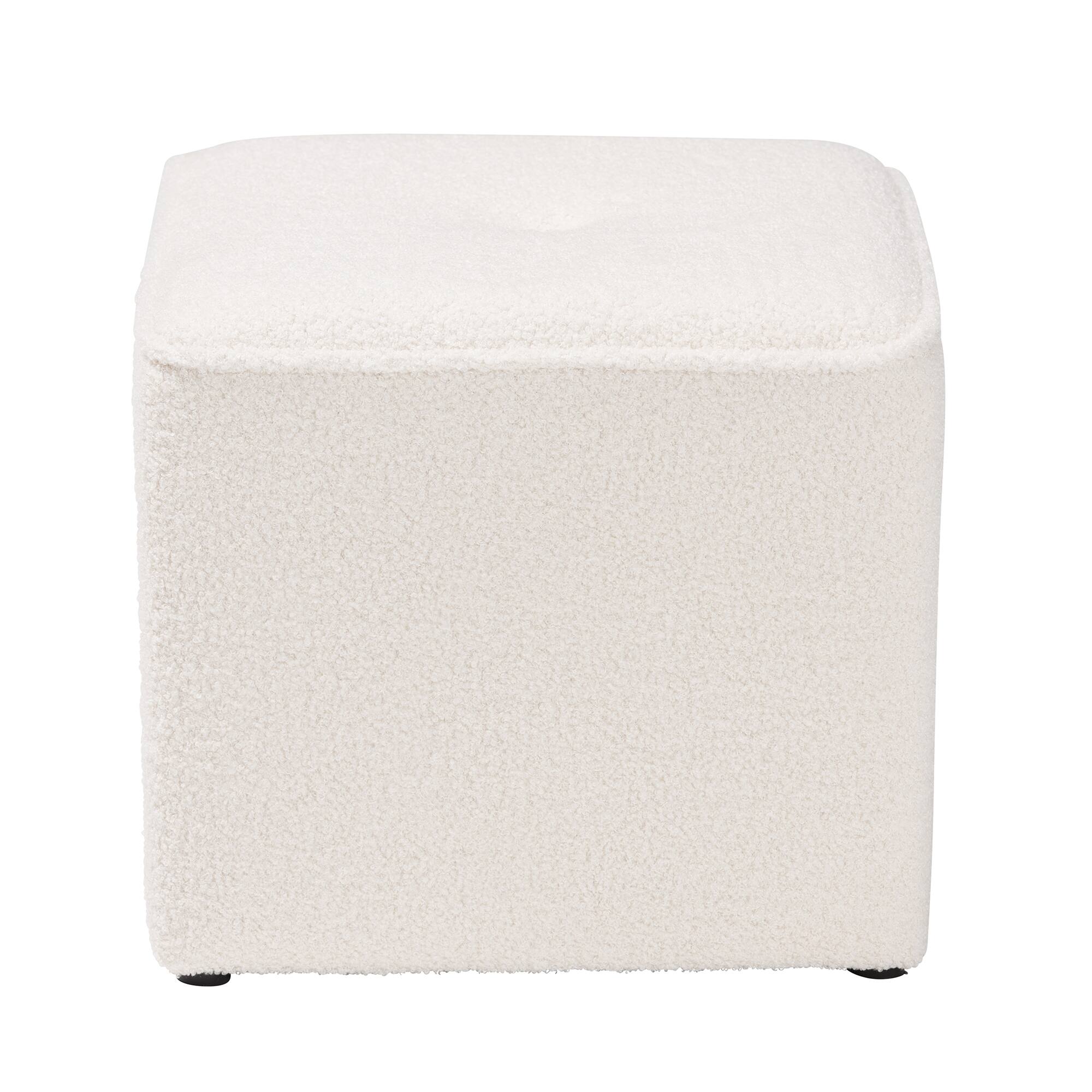 Angle. Baxton Studio - Isaiah Modern and Contemporary Boucle Upholstered Ottoman - Ivory.