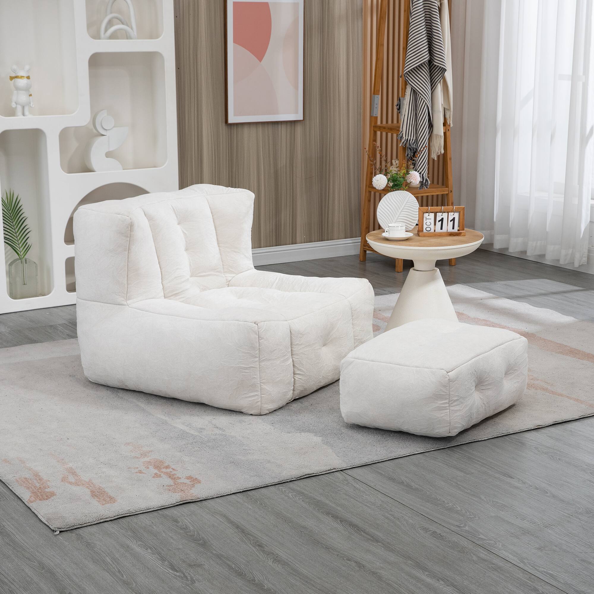 Alt View 2. GOODSILO - Premium Memory Foam Bean Bag Chair with Ottoman - Ultra Soft Velvet Lounger for Living Room and Bedroom Comfort - White.