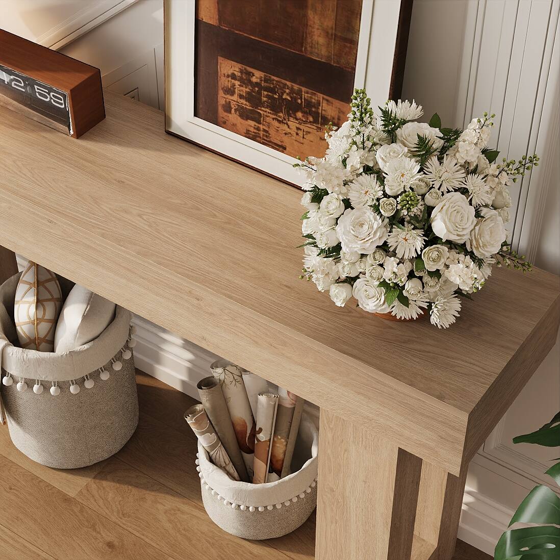 Alt View 3. Acekool - 63" Long Narrow Rectangular Console Table, Farmhouse Wood Entryway Table - Natural.