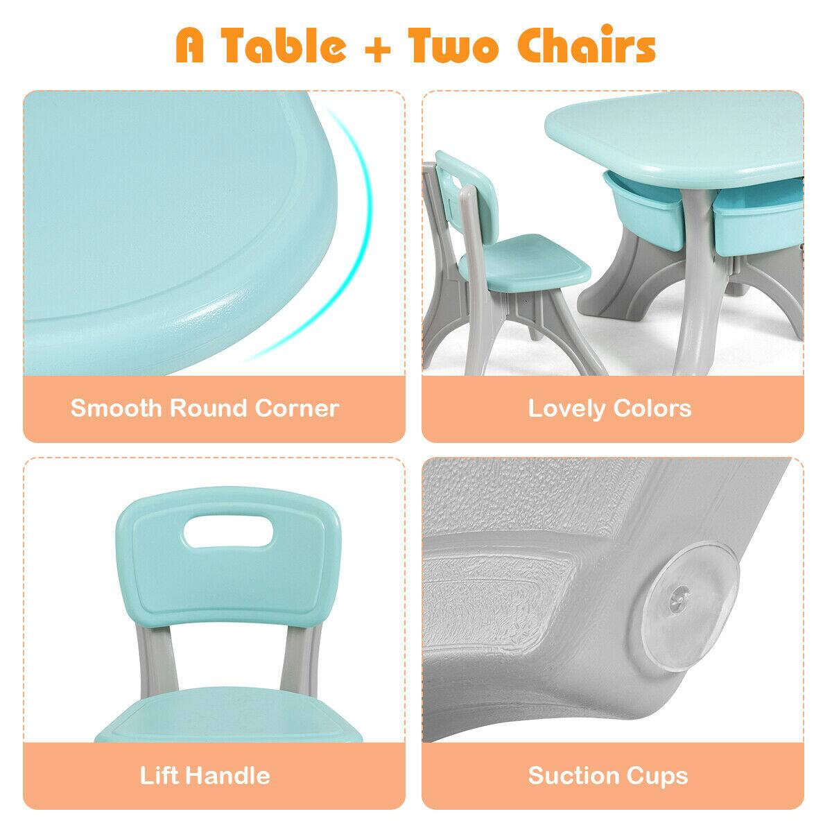 A Table + Two Chairs

- Smooth Round Corner
- Lovely Colors
- Lift Handle
- Suction Cups