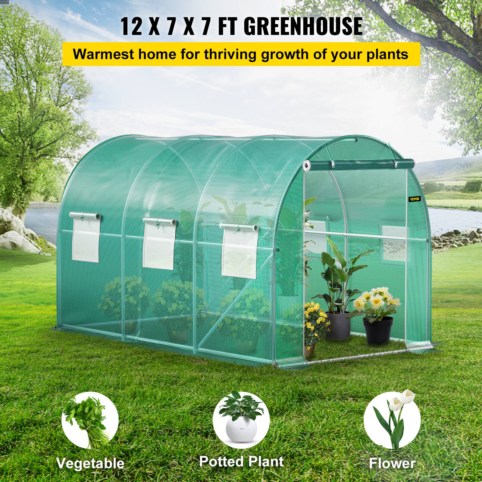 12 X 7 X 7 FT GREENHOUSE, Warmest home for thriving growth of your plants, Vegetable, Potted Plant, Flower