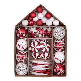 OrnamentallyYou - Endearing Prominent Red and White Christmas Ornament Set 70-Pieces Baubles - Multi-colored