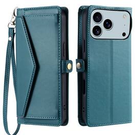 Dteck - Foilo Wallet Case for Apple iPhone 17 Pro Max,Shockproof Card Holder PU Leather Magnetic Snap Phone Cover with Lanyard - Green