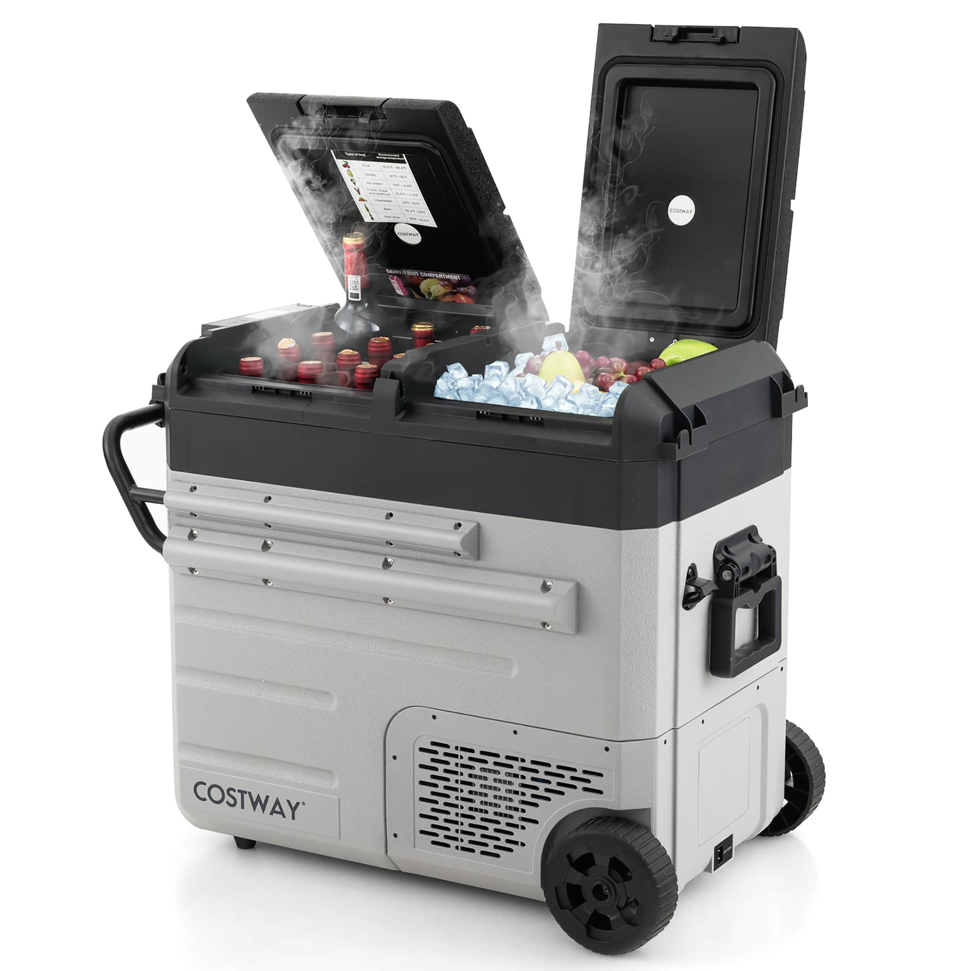 Costway - 61 Quart Car Refrigerator Portable 12/24V DC & 110-240V AC Dual Zone Car Freezer - Black/Gray