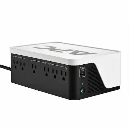 Front. APC - APC Back-UPS, 700VA/420W, Floor/Wall Mount, 120V, 6x NEMA 5-15R outlets, USB Type A + C Ports, Battery is not user - Black.