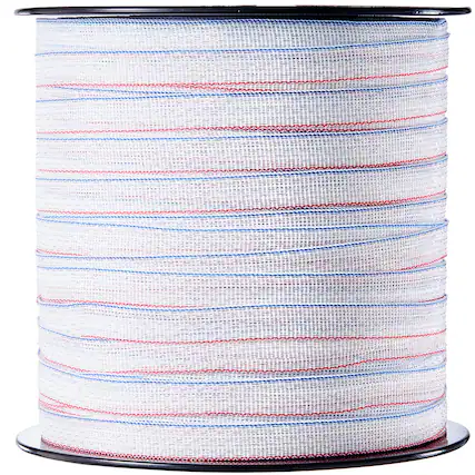 Front. VEVOR - Electric Fence Tape, 1640Ft 500M Polytape Fencing Hot Wire, 3/4" Width 6 Stainless Steel Strands - White, Red, Blue.