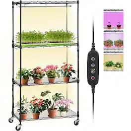 VEVOR - Plant Stand with Grow Light, 4-Tier Plant Shelf with 45W Full Spectrum Grow Light, 3 Mode Plant Light - Black