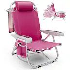 Front. Costway - Costway 1 PCS Folding Beach Chair for Adult Lightweight Aluminum Camping Chair withStorage Bag - Red.