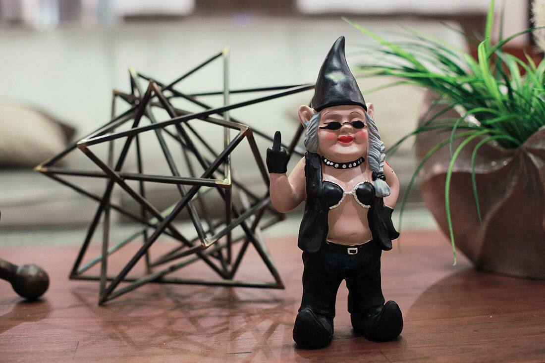 Alt View 3. Zeckos - Gnofun the Naughty Lady Biker Gnome Statue Motorcycle Leather 13 Inch - Black.