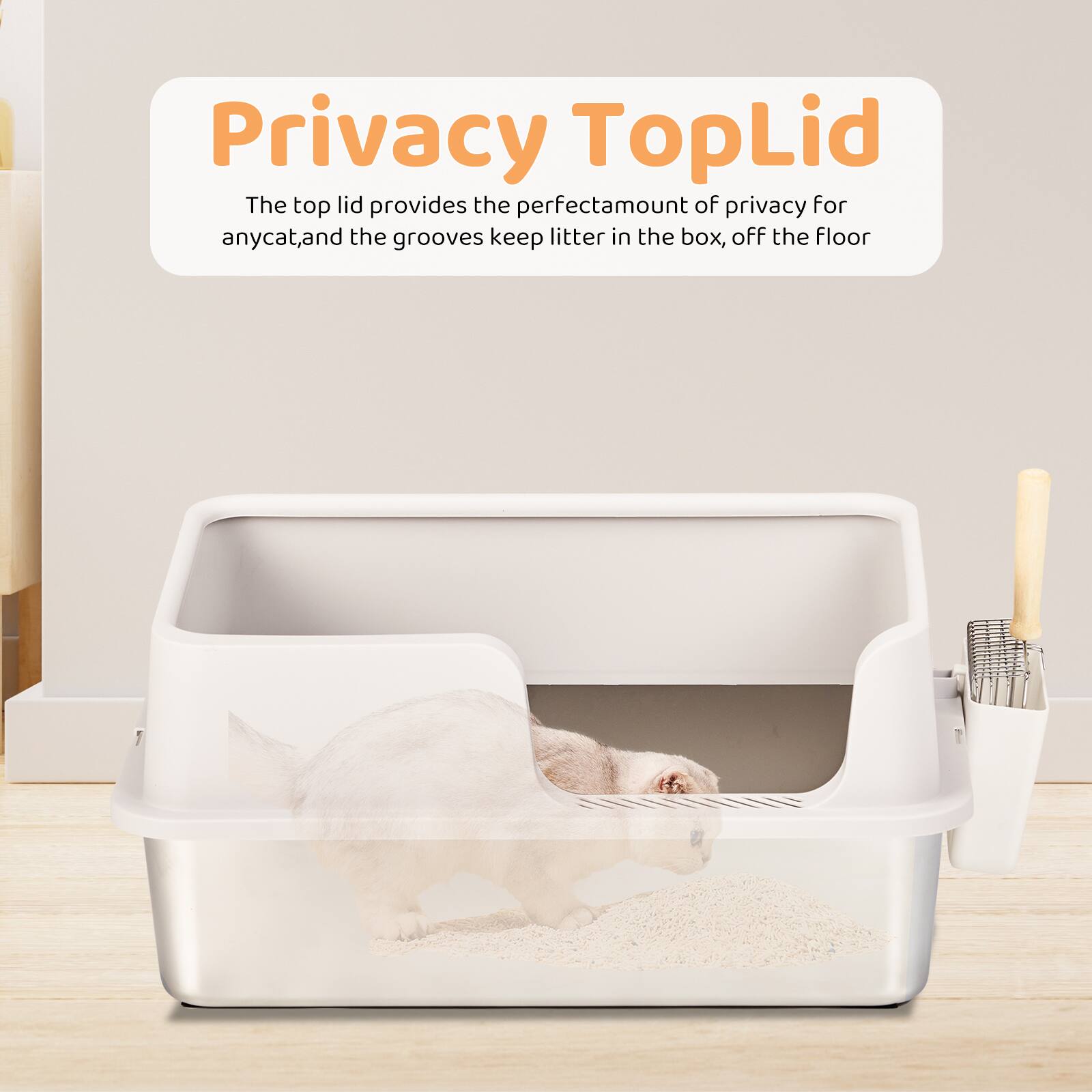 Alt View 8. Winado - Extra Large Enclosed Stainless Steel Cat Litter Box with Lid for Big Cats - White.