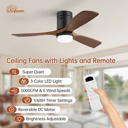 Sofucor Ceiling Fans with Lights and Remote
- Super Quiet
- 3-Color LED Light
- 5000CFM & 6 Wind Speeds
- 1/4/8H Timer Settings
- Reversible DC Motor
- Brightness Adjustable