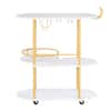 Front. VEVOR - Bar Cart, 3 Tiers Home Kitchen Serving Carts, Modern Round Rolling Utility Station on Wheels, Mobile Drink Beverage - Gold + Marble White.