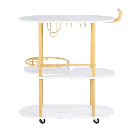 VEVOR - Bar Cart, 3 Tiers Home Kitchen Serving Carts, Modern Round Rolling Utility Station on Wheels, Mobile Drink Beverage - Gold + Marble White