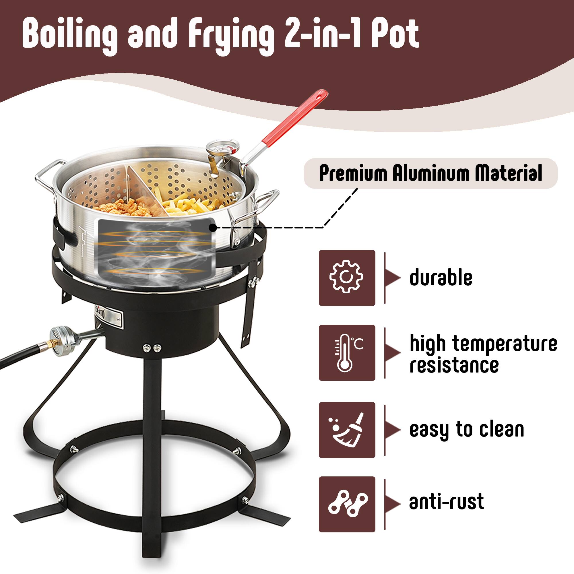 Boiling and Frying 2-in-1 Pot

Premium Aluminum Material

- durable
- high temperature resistance
- easy to clean
- anti-rust