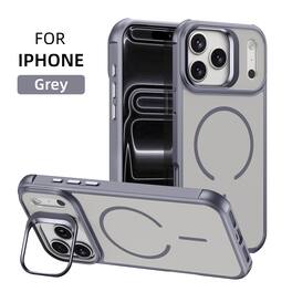 Dteck - Rugged Case for Apple iPhone 17 Pro with Built-in Camera Stand, Skin-Feel Matte Magnetic Shockproof Protective Cover - Gray