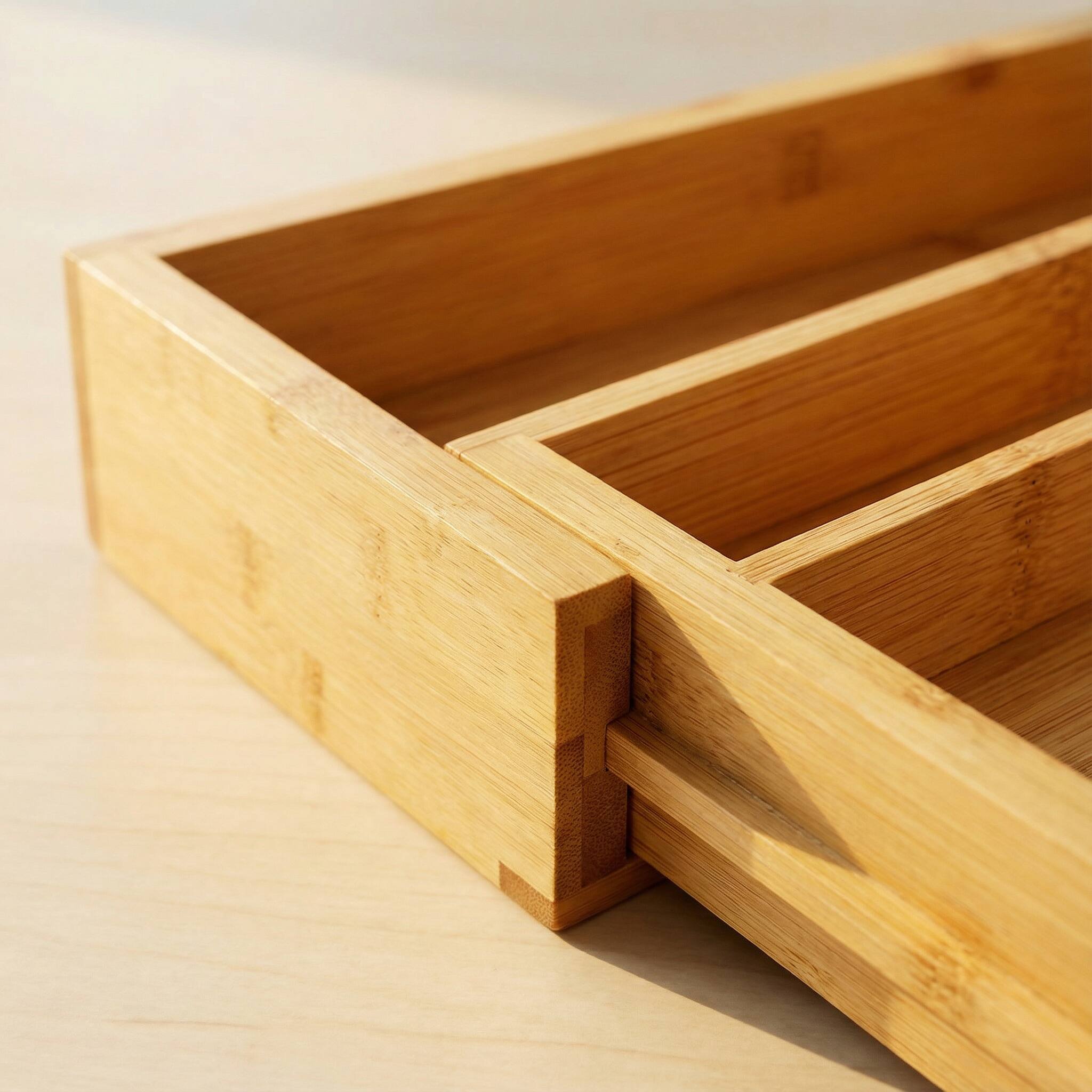 Back. Perlesmith - Wooden Silverware Organizer for Kitchen Utensils,Adjustable Expandable Bamboo Cutlery Drawer Tray - Natural.