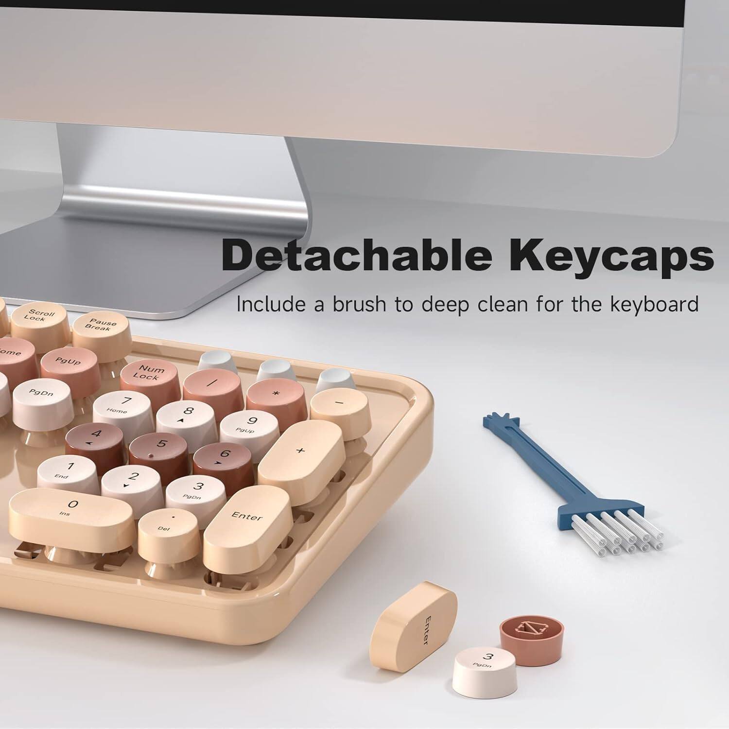 Berail Laren Broak Pause Detachable Keycaps  
Include a brush to deep clean for the keyboard  

Pallp I Num Lock / Pause Break  
7 Home 8 ↑ 9 PgUp  
4 ← 5 6 →  
1 End 2 ↓ 3 PgDn  
Q W E R T Y U I O P  
A S D F G H J K L  
Z X C V B N M  
Enter  

Seroll Lock  
PgUp  
PgDn  
Num Lock  
Enter